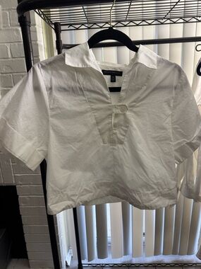 Banana Republic White Short-Sleeve Cropped Popover Xs/small